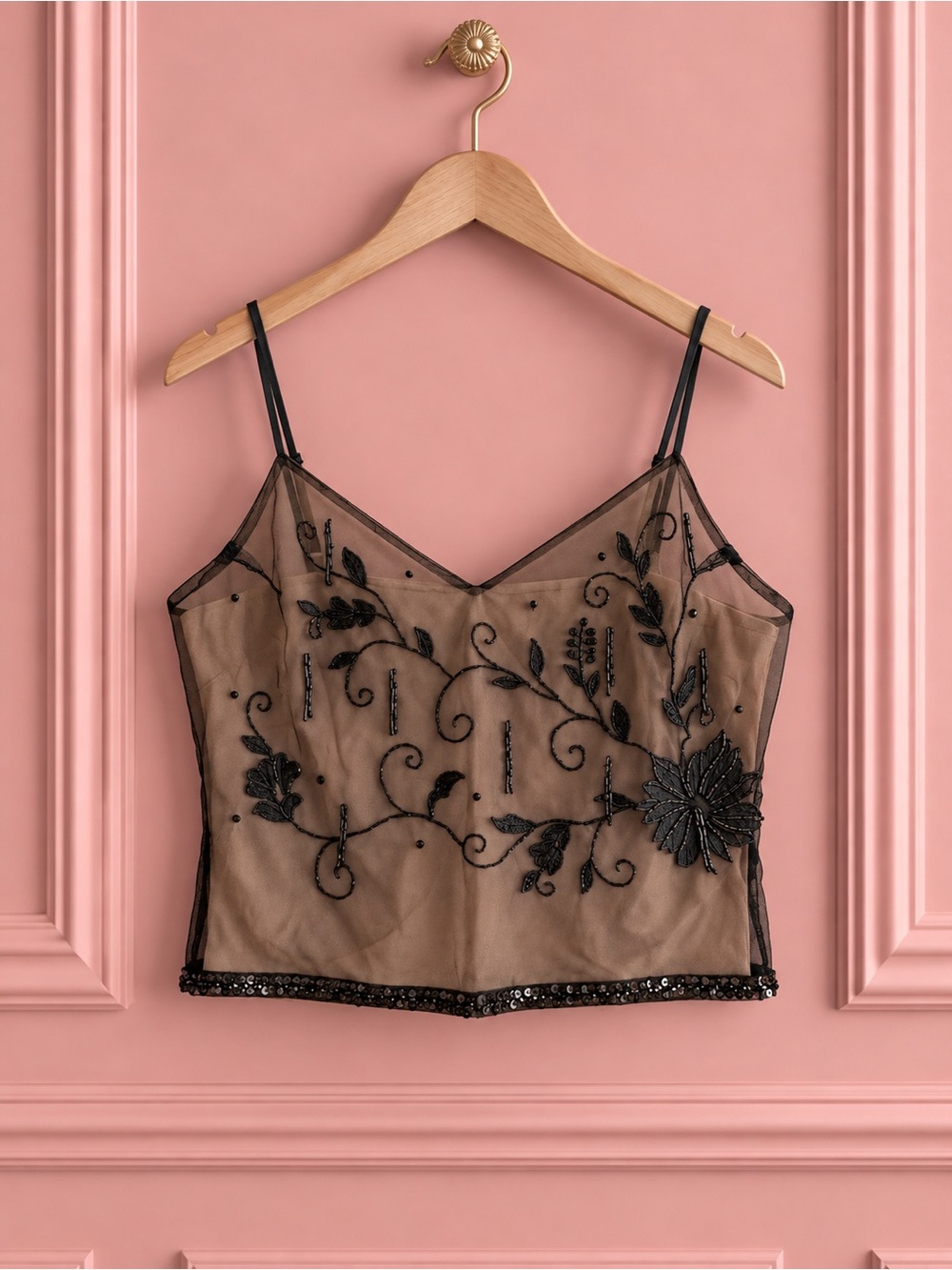 Victoria’s Secret Black Sheer Embroidered Cami Top Size M